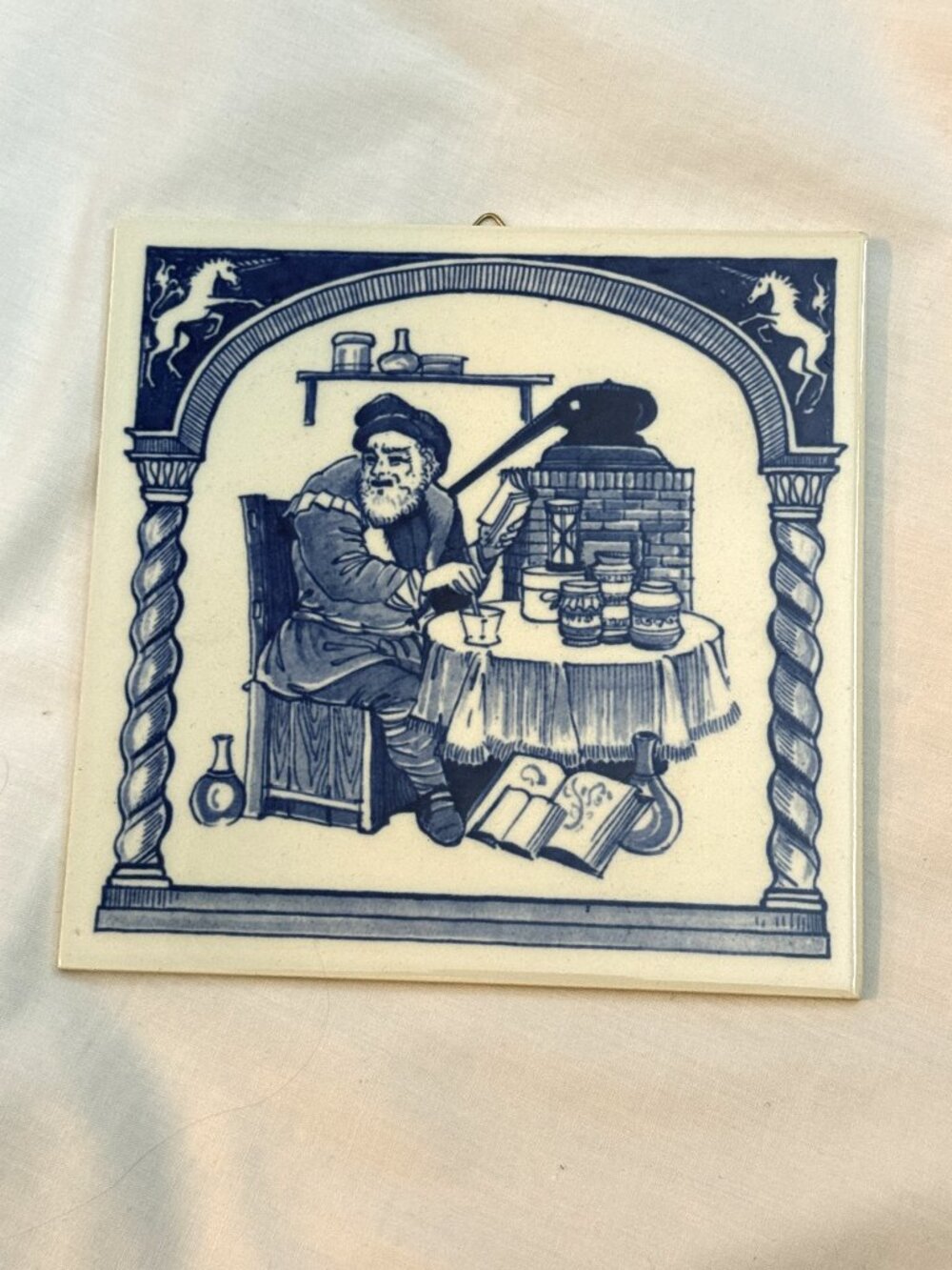 Vintage Delft Blue Holland Hand Painted Porcelain Tile Early Pharmacist 1984